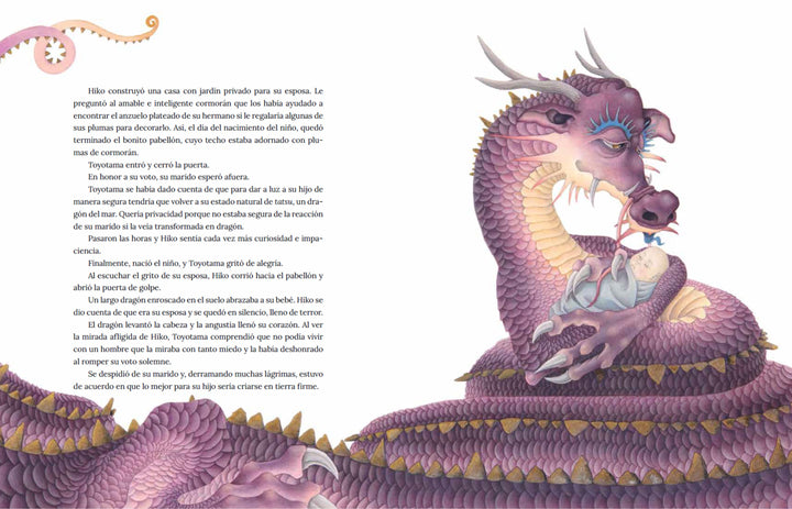 Ilustración de dragón oriental en el libro infantil El gran libro de los dragones