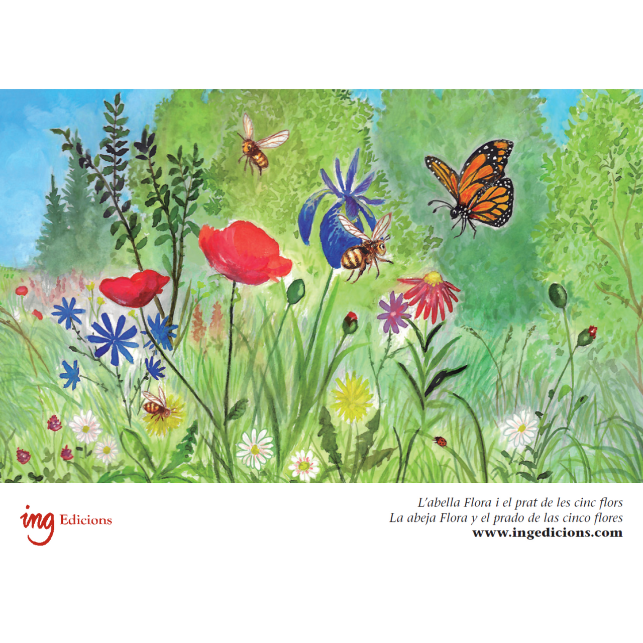 Postal "La abeja Flora y el prado de las cinco flores" (mariposa)